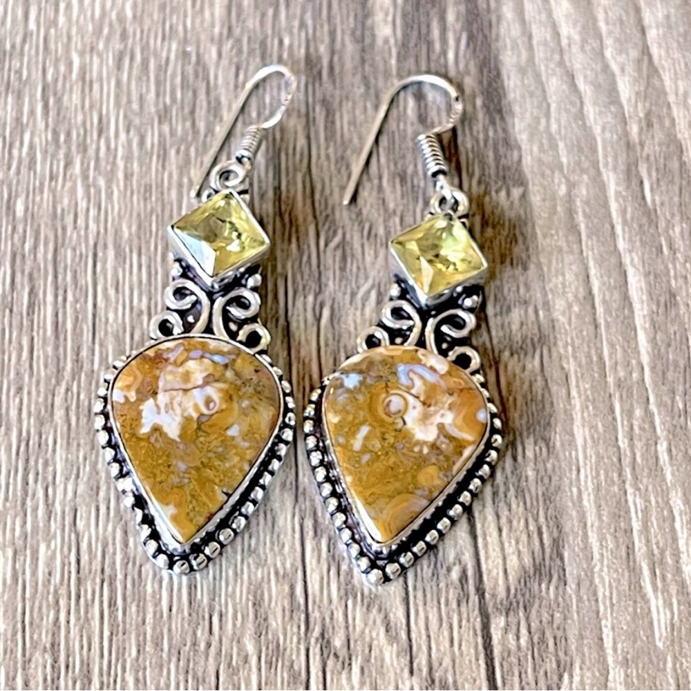 Australian Rainforest Jasper/Citrine Earrings - Picture 5 of 5